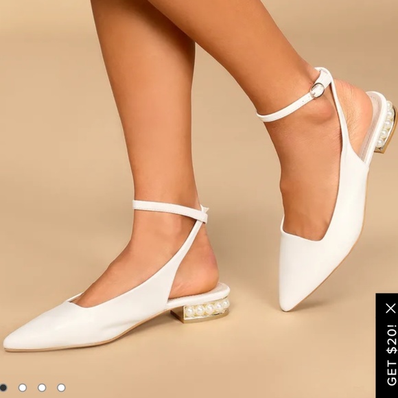 Lulus Flayna Pearl Stud White Shoes with Ankle Straps Bride Bridal Style - Picture 1 of 9